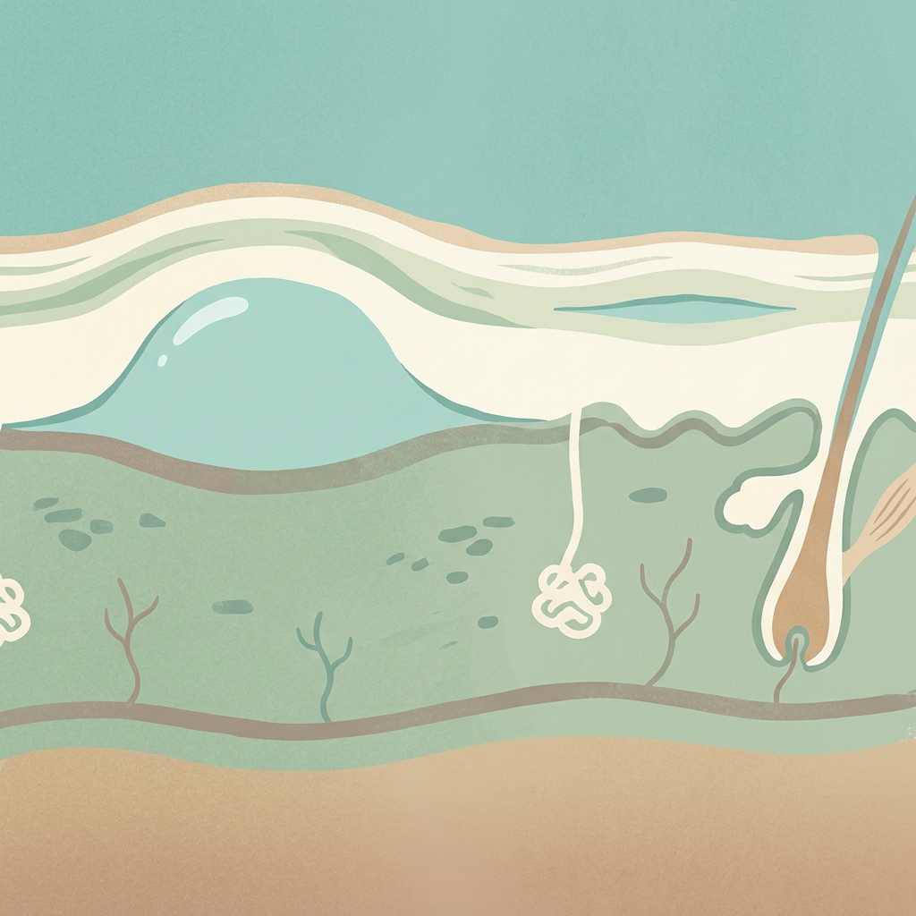 Flat illustration of a skin cross-section showing two levels of blister formation