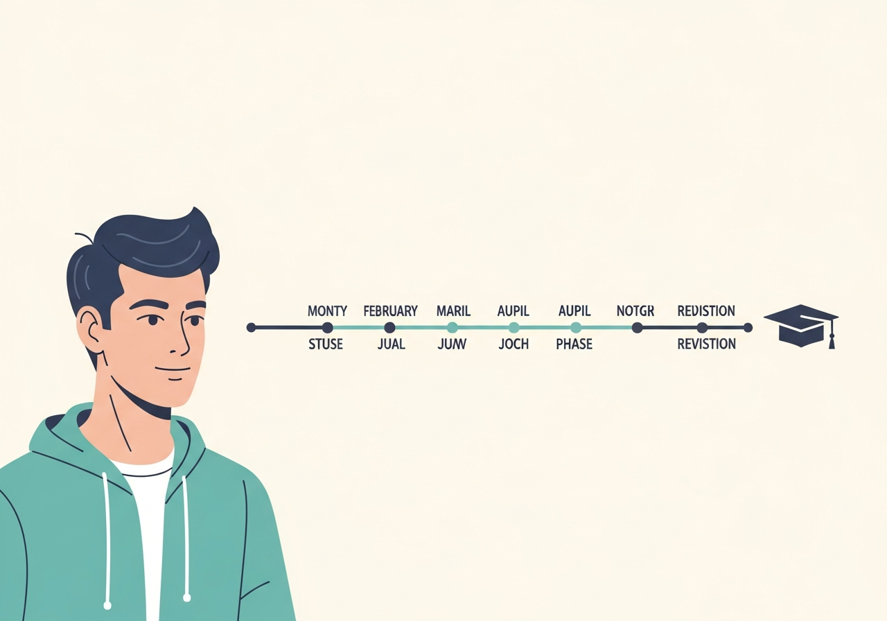 Month-by-month revision roadmap illustration